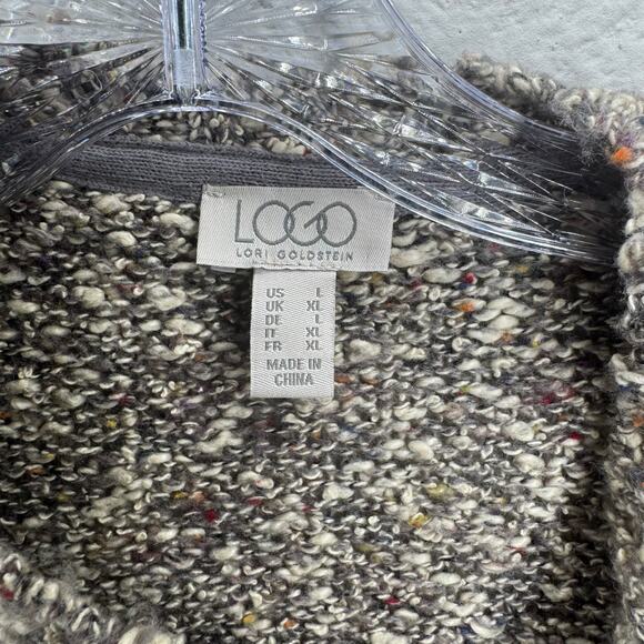 LOGO Lori Goldstein L Cardigan Sweater Speckled‎ Knit Open Front Pockets Cozy - Picture 8 of 9